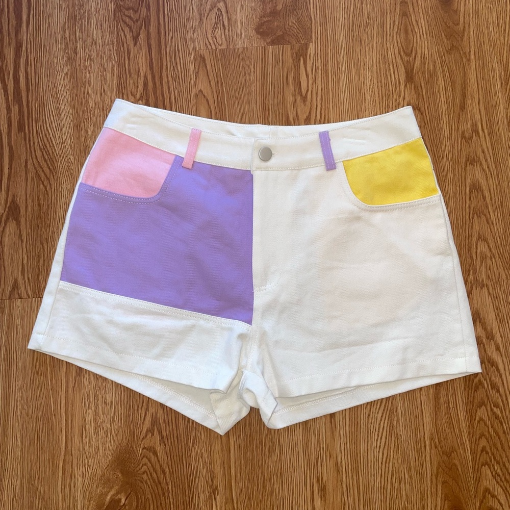 SHEIN High Waist Color Block Shorts - White, Purple, Pink, Yellow